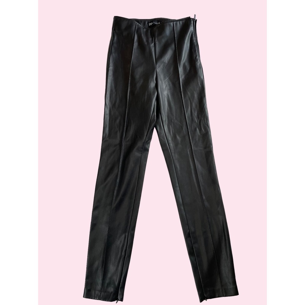 Zara Black Faux Leather Long‎ Leggings, Medium, Ultra Soft, Stretchy, High Rise
